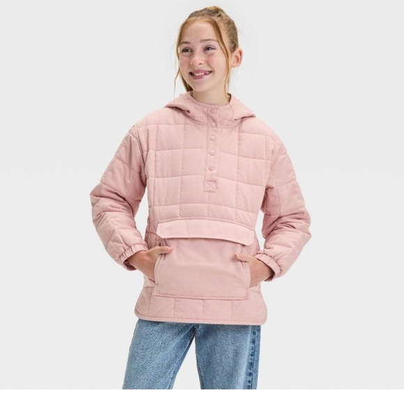Art Class Girls Size M 8 Pink Quilted Hoodie Kangaroo Pockets Snap Collar NWT - Picture 1 of 16